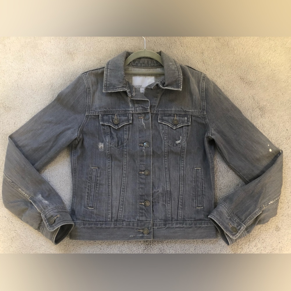 Old Navy Gray Denim Distressed Jean Jacket Sz Small S